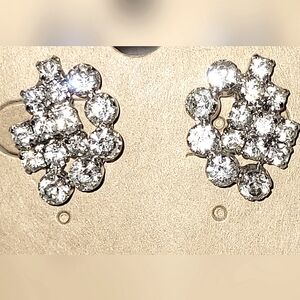 Continental Elegant Silvertone Crystal Screwback Earrings